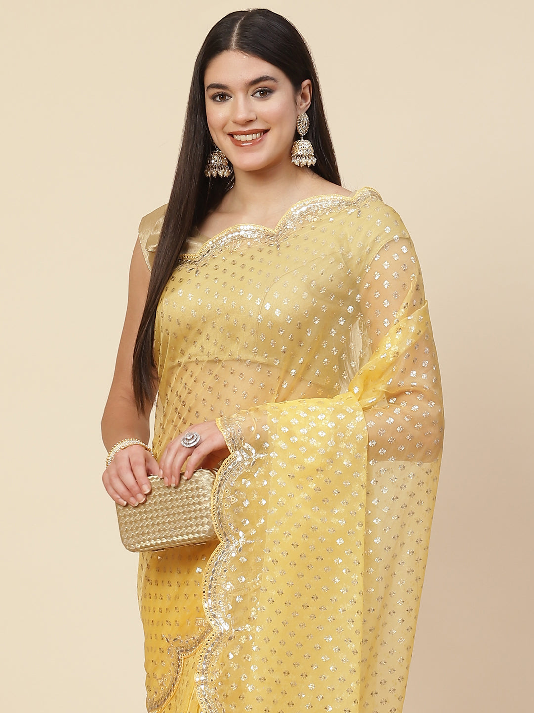Mirror Work Embroidered Organza Saree