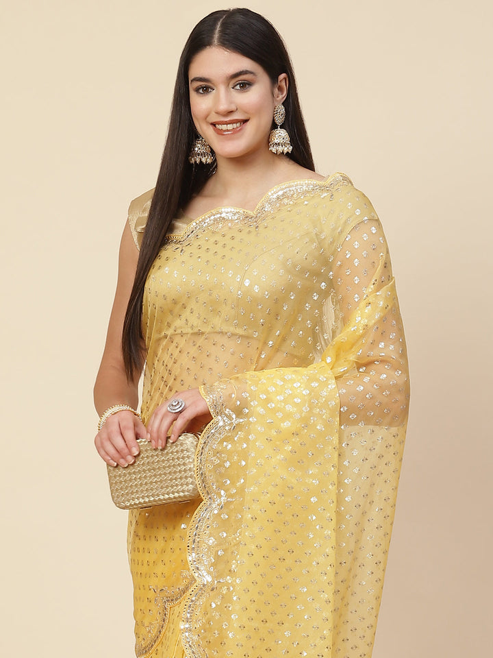 Mirror Work Embroidered Organza Saree