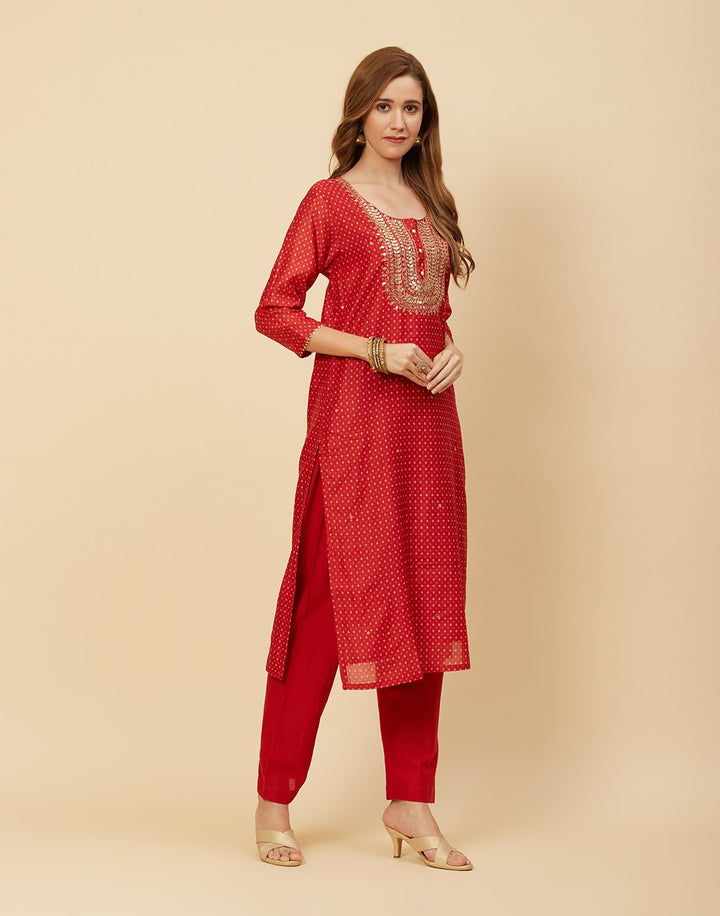 Embroidered Chanderi Kurti With Pant
