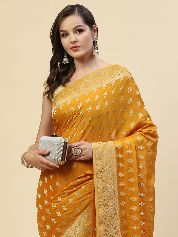 Zari Border Booti Crepe Plain Saree