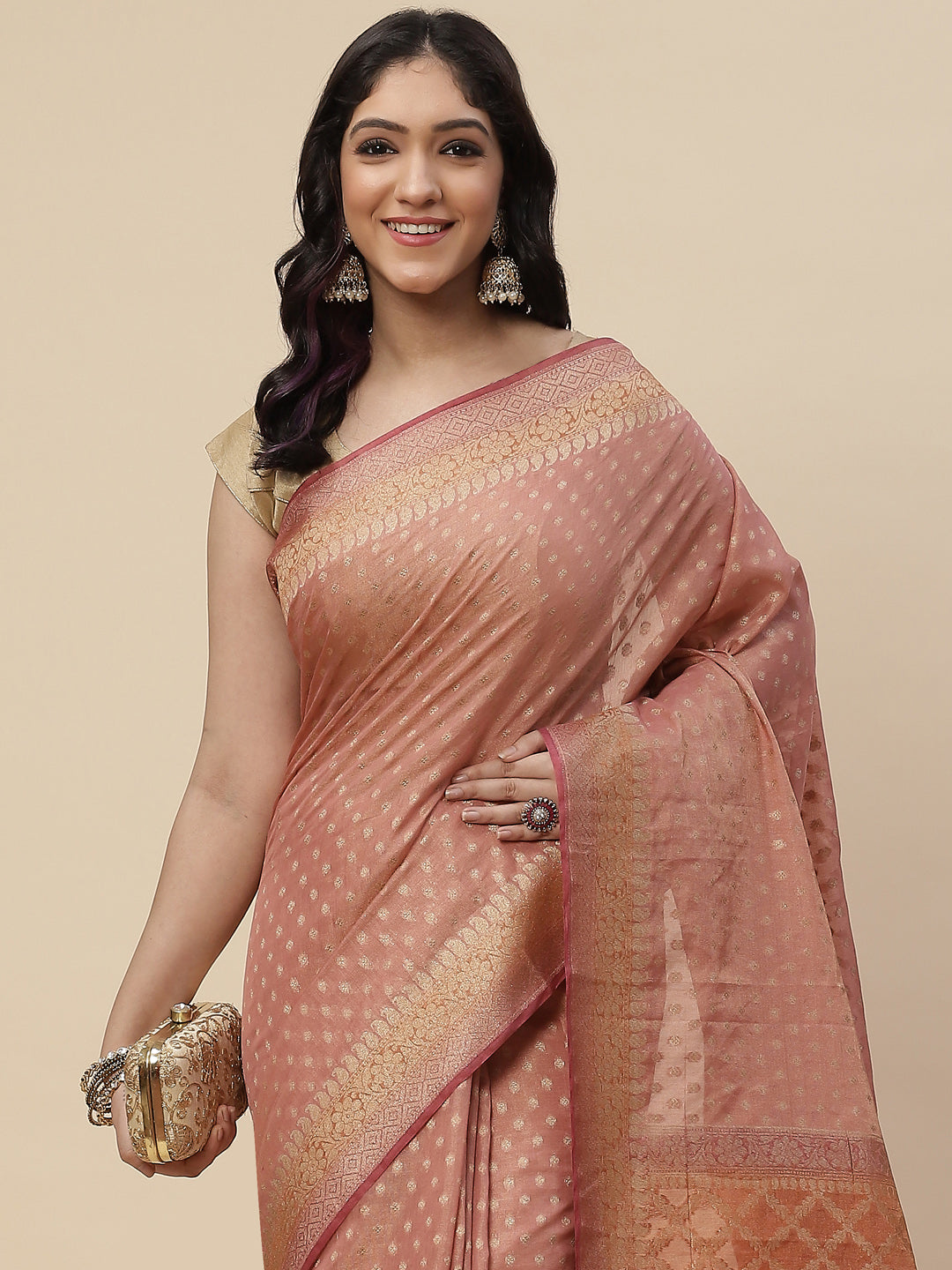 Zari Border Booti Cotton Woven Saree