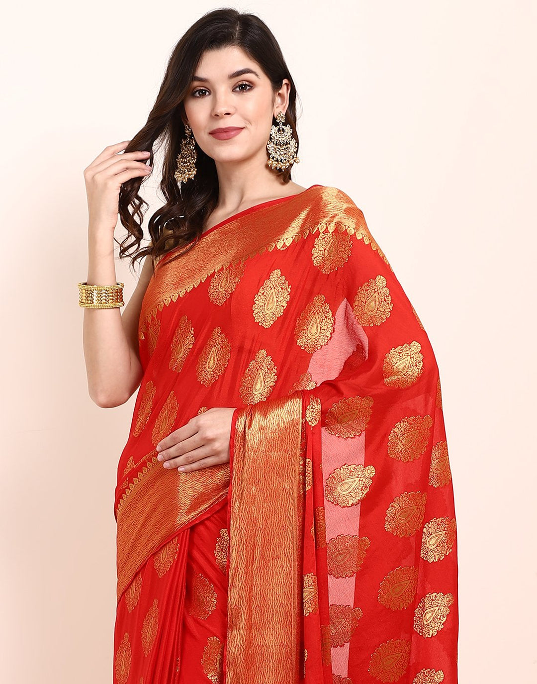 Red Art Crape Saree