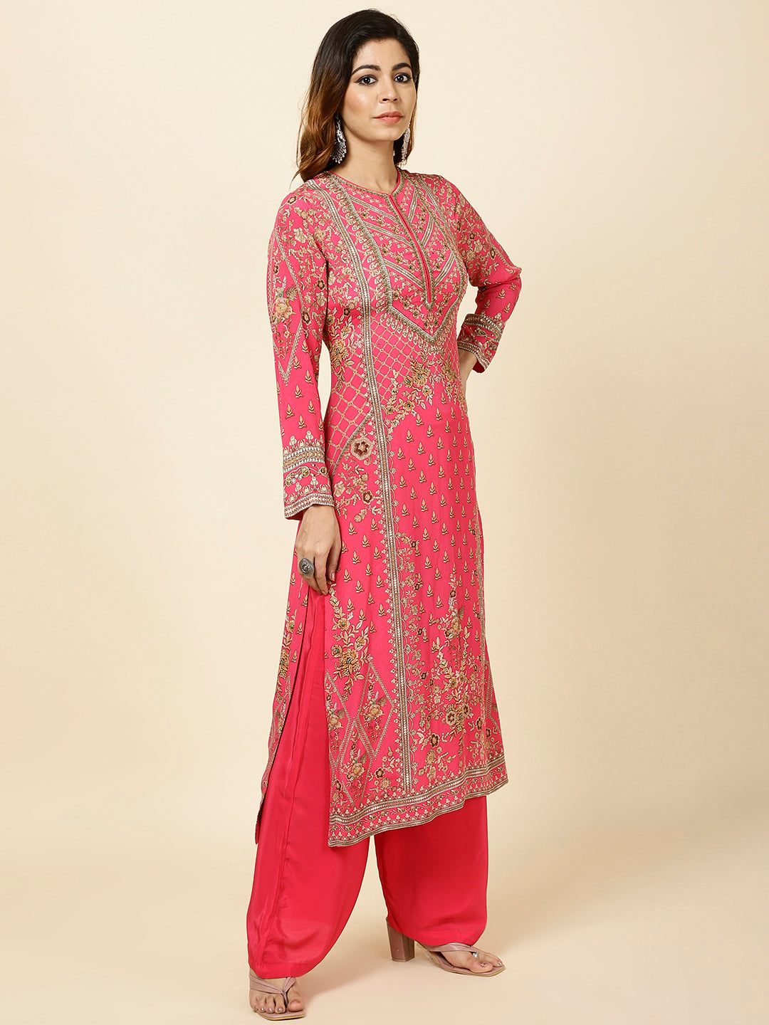 Floral Digital Print Crepe Kurta With Palazzo &amp; Dupatta
