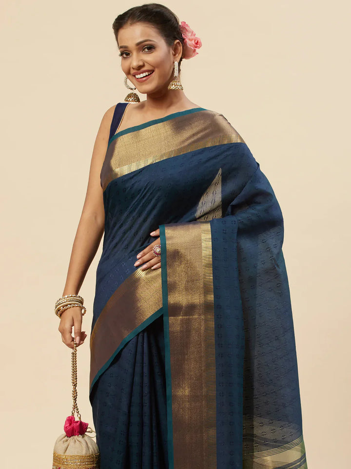 Plain Zari Border Handloom Woven Saree