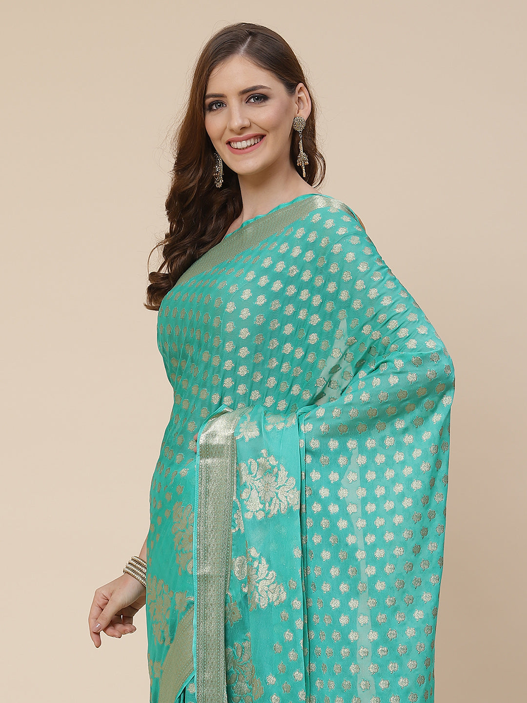 Zari Booti Georgette Plain Saree