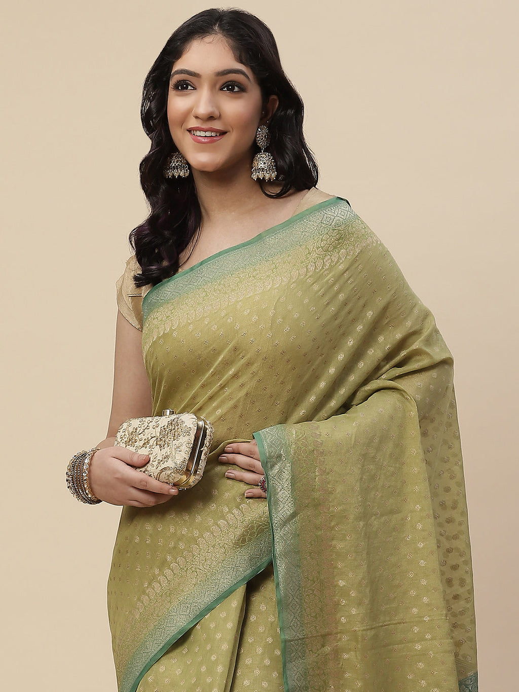 Zari Border Booti Cotton Woven Saree