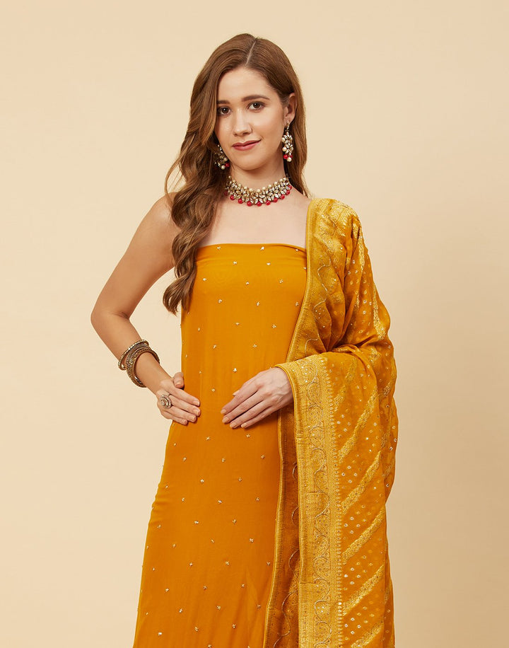 Embroidered Georgette Suit Piece With Bandhini Dupatta