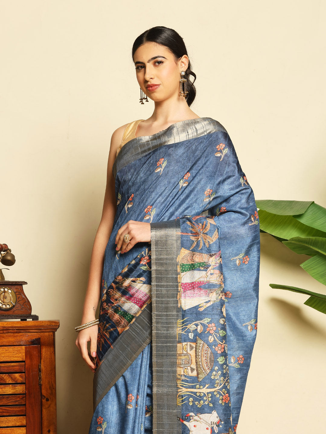 Digital Printed Tussar Saree