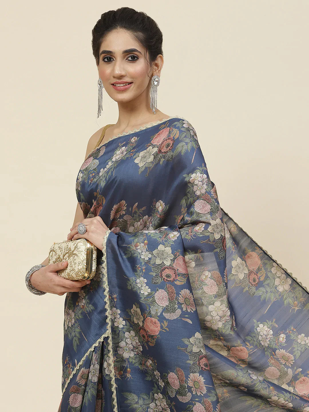 Digital Floral Printed Tussar Saree