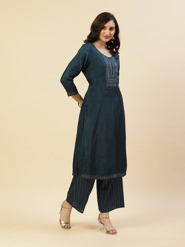 Sequence Embroidered Kurti With Palazzo