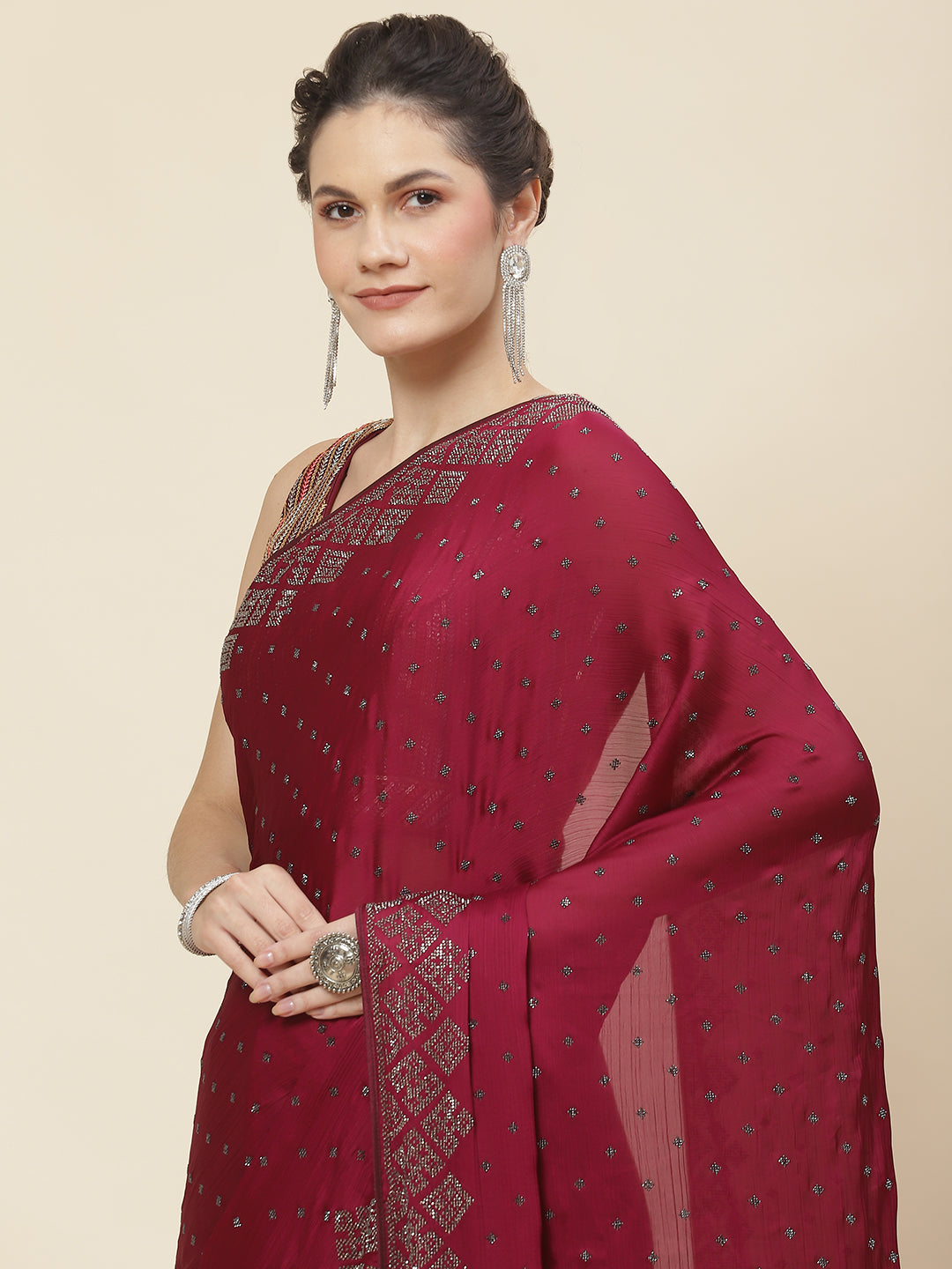 Stone Embroidered Chiffon Saree