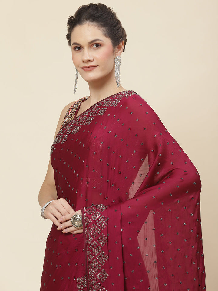 Stone Embroidered Chiffon Saree