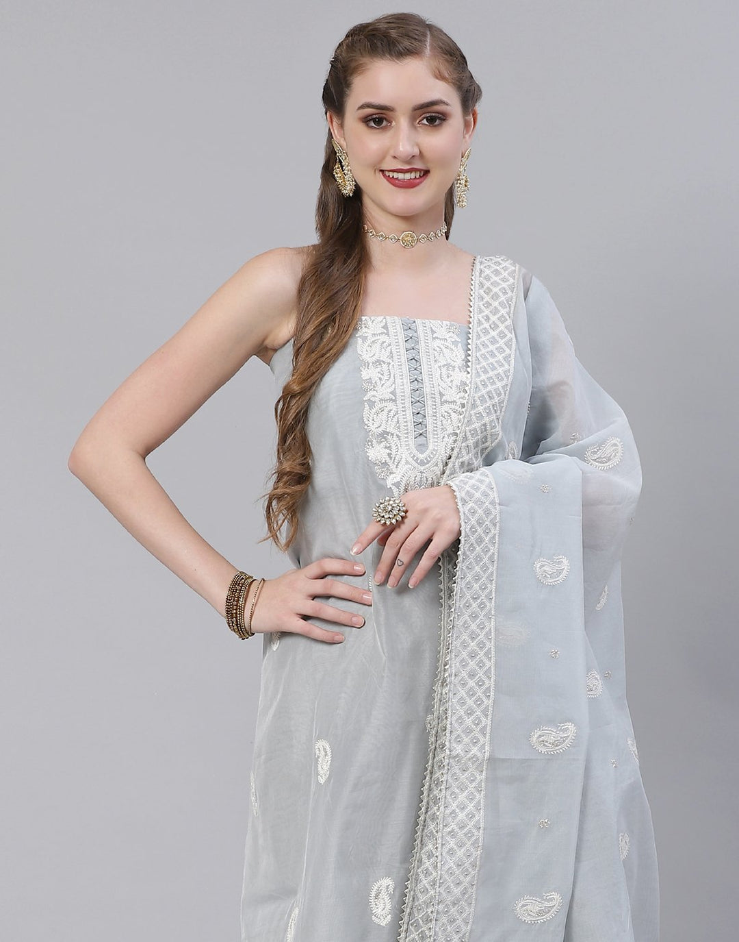 Chanderi Thread work Suit Piece