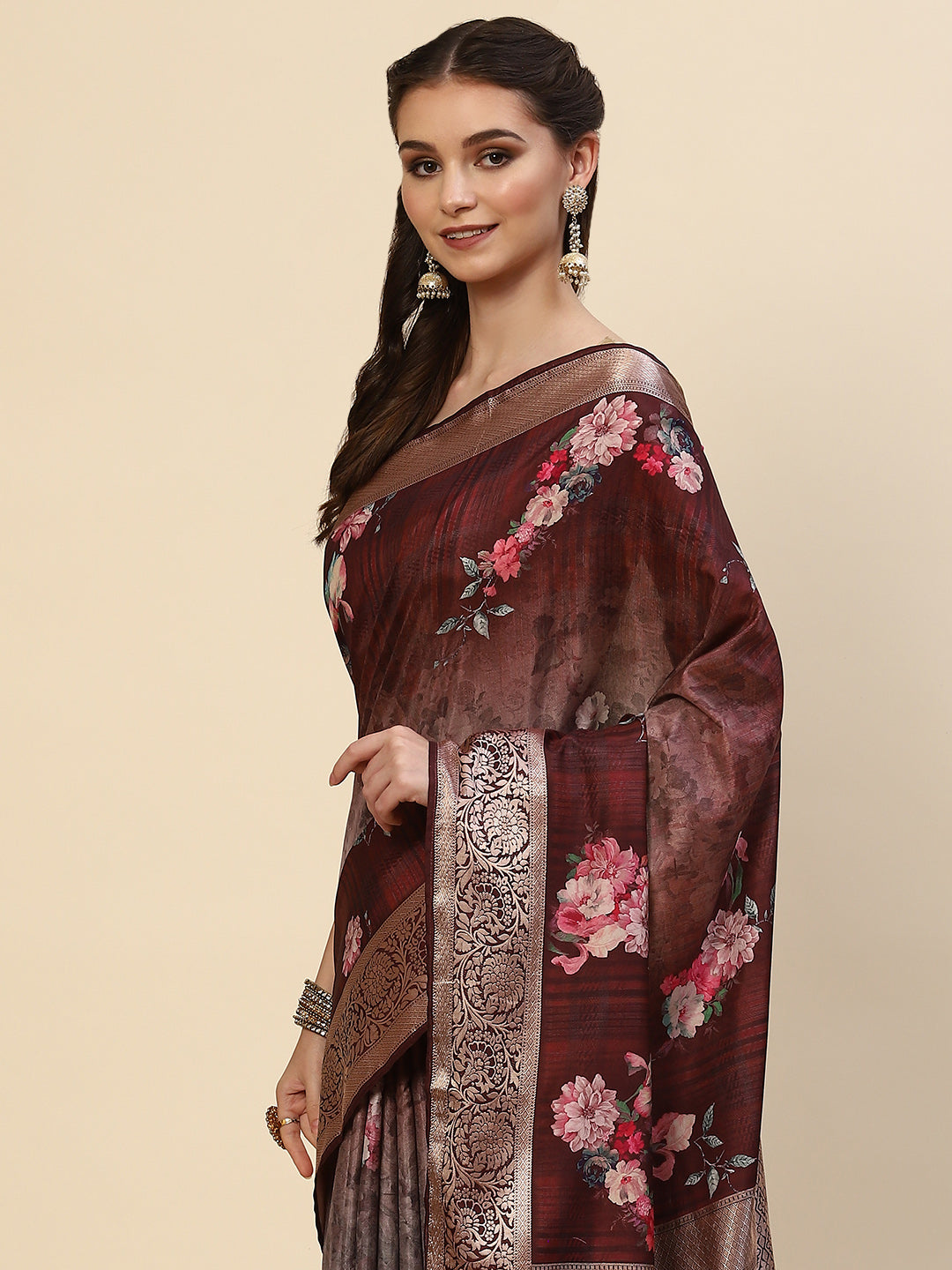 Digital Floral Printed Handloom Saree