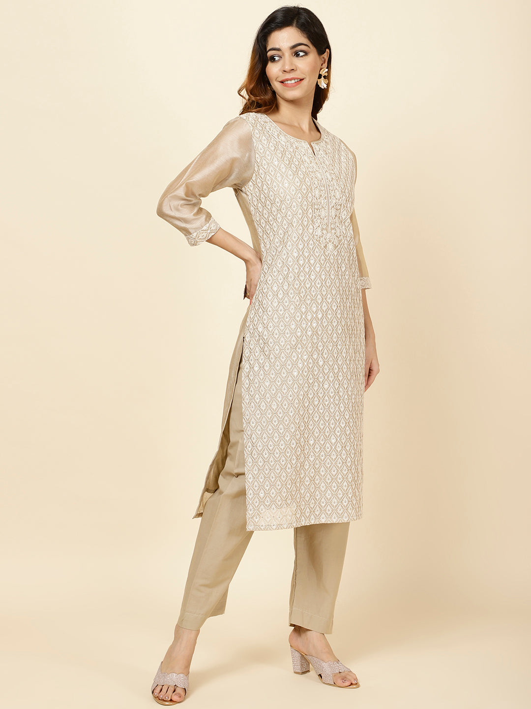 Sequence Work Embroidered Chanderi Kurta With Pants