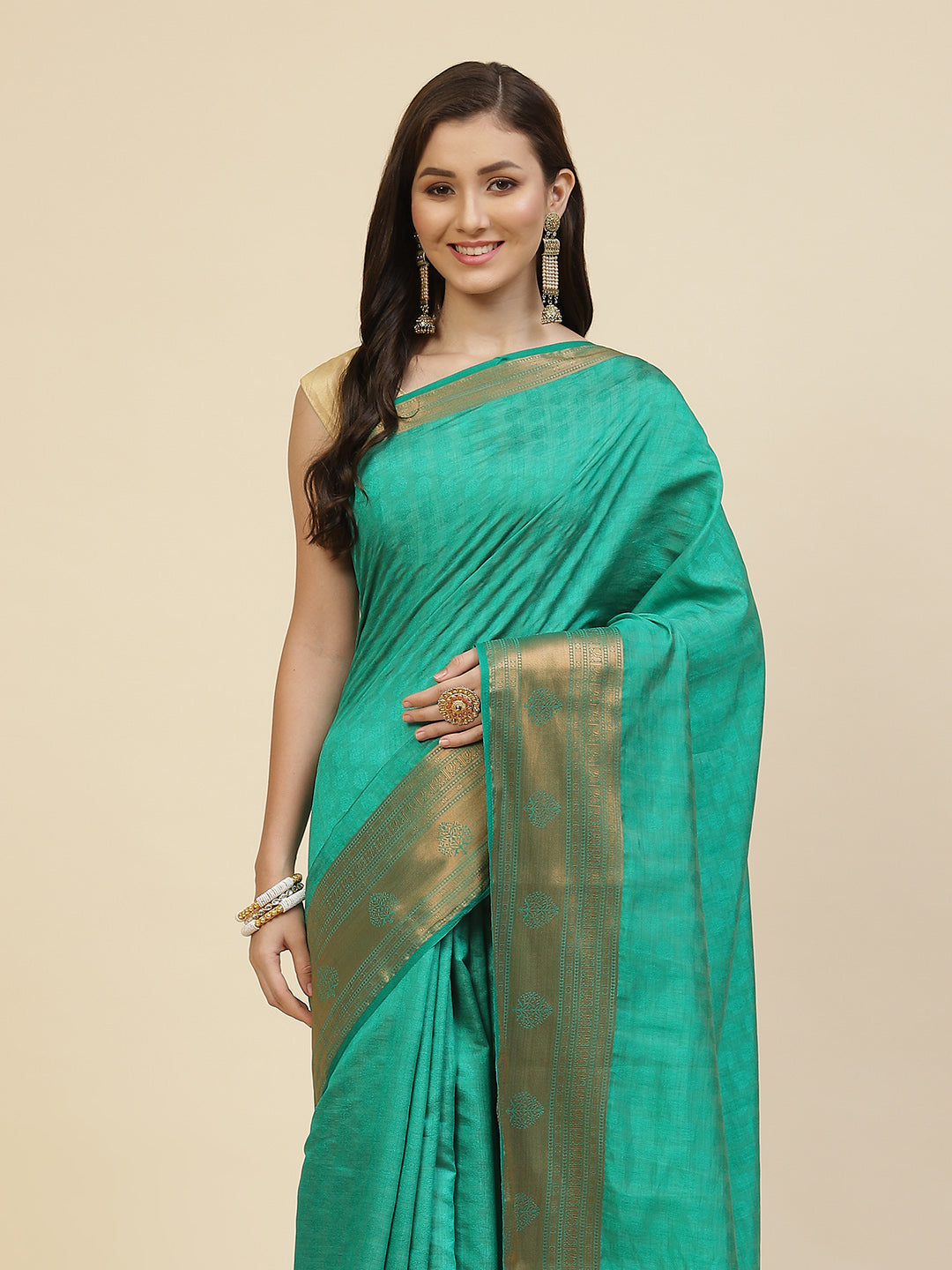 Zari Border Booti Tussar Woven Saree