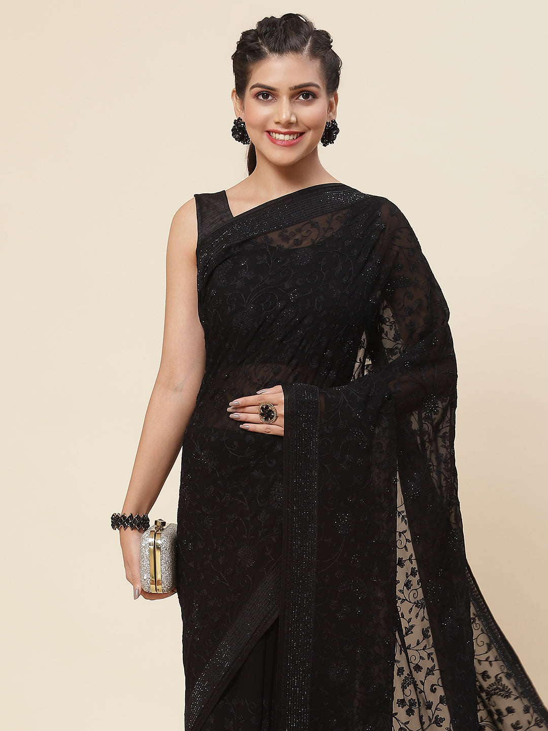 Floral Embroidered Georgette Saree