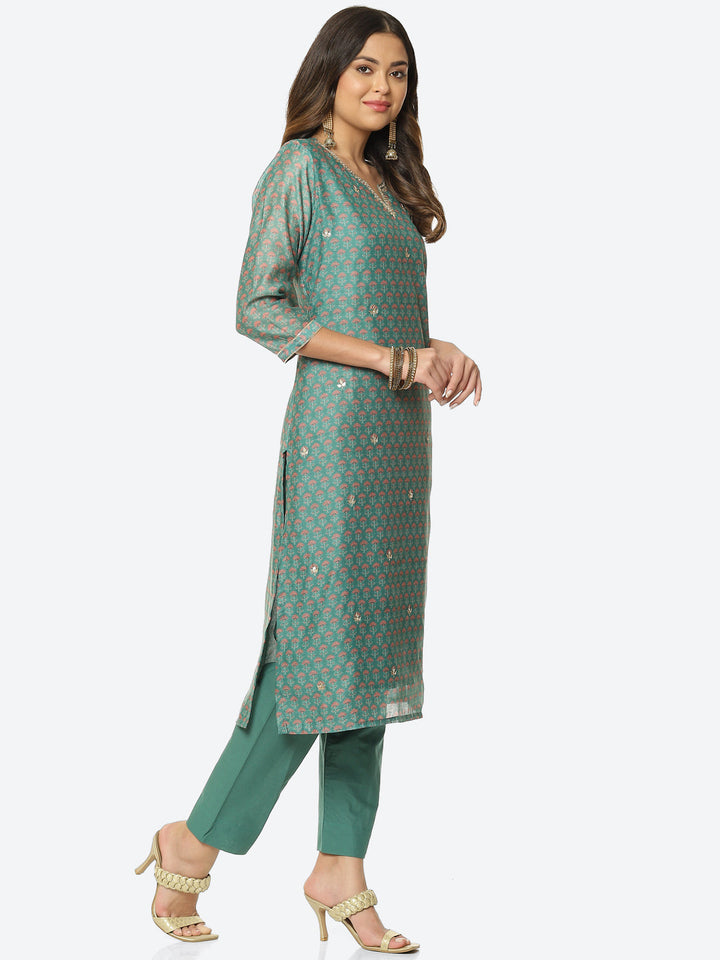 Gota Work Printed Chanderi Kurta With Pant