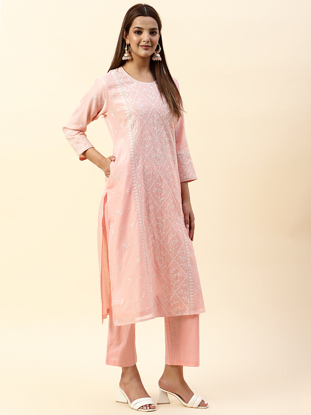Embroidered Chanderi Kurta With Palazzo