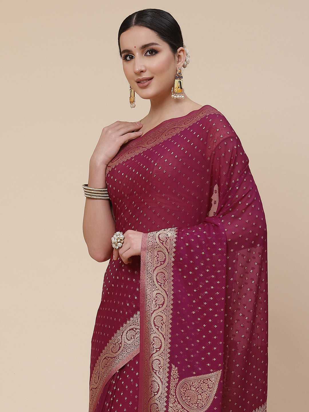 Booti Work Georgette Plain Saree