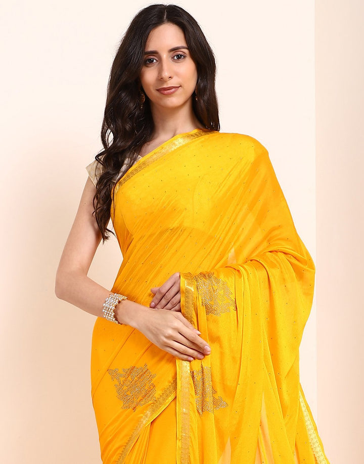 MBZ Meena Bazaar-Yellow Art Crepe Saree