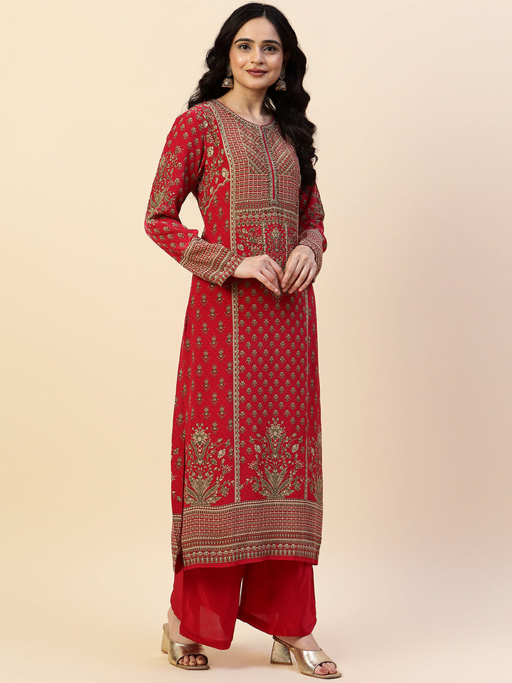 Digital Printed Crepe Kurta With Palazzo &amp; Dupatta