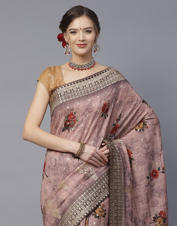 Digital Floral Printed Saree With Gota Patti Border