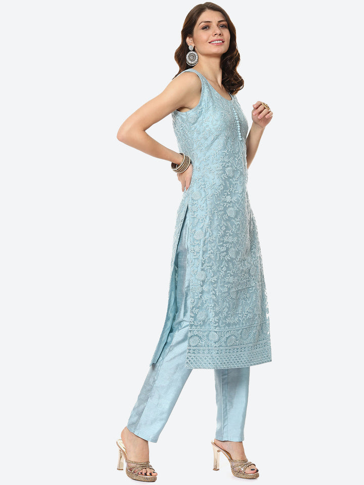 Embroidered Net Stitched Salwar Kameez With Net Dupatta