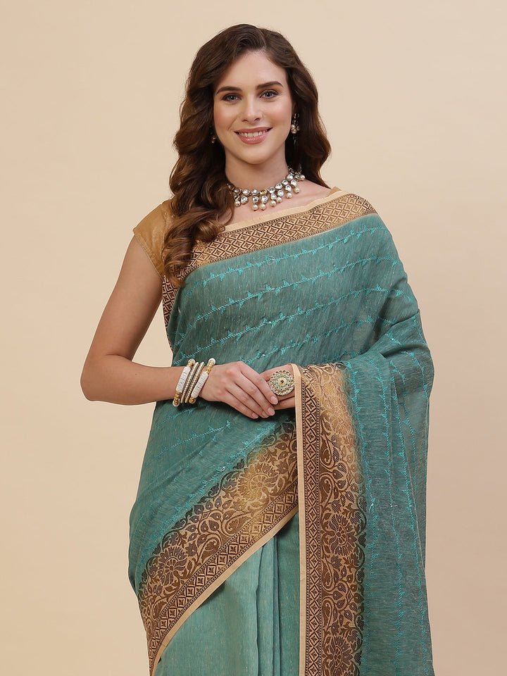 Resham Embroidered Printed Cotton Saree
