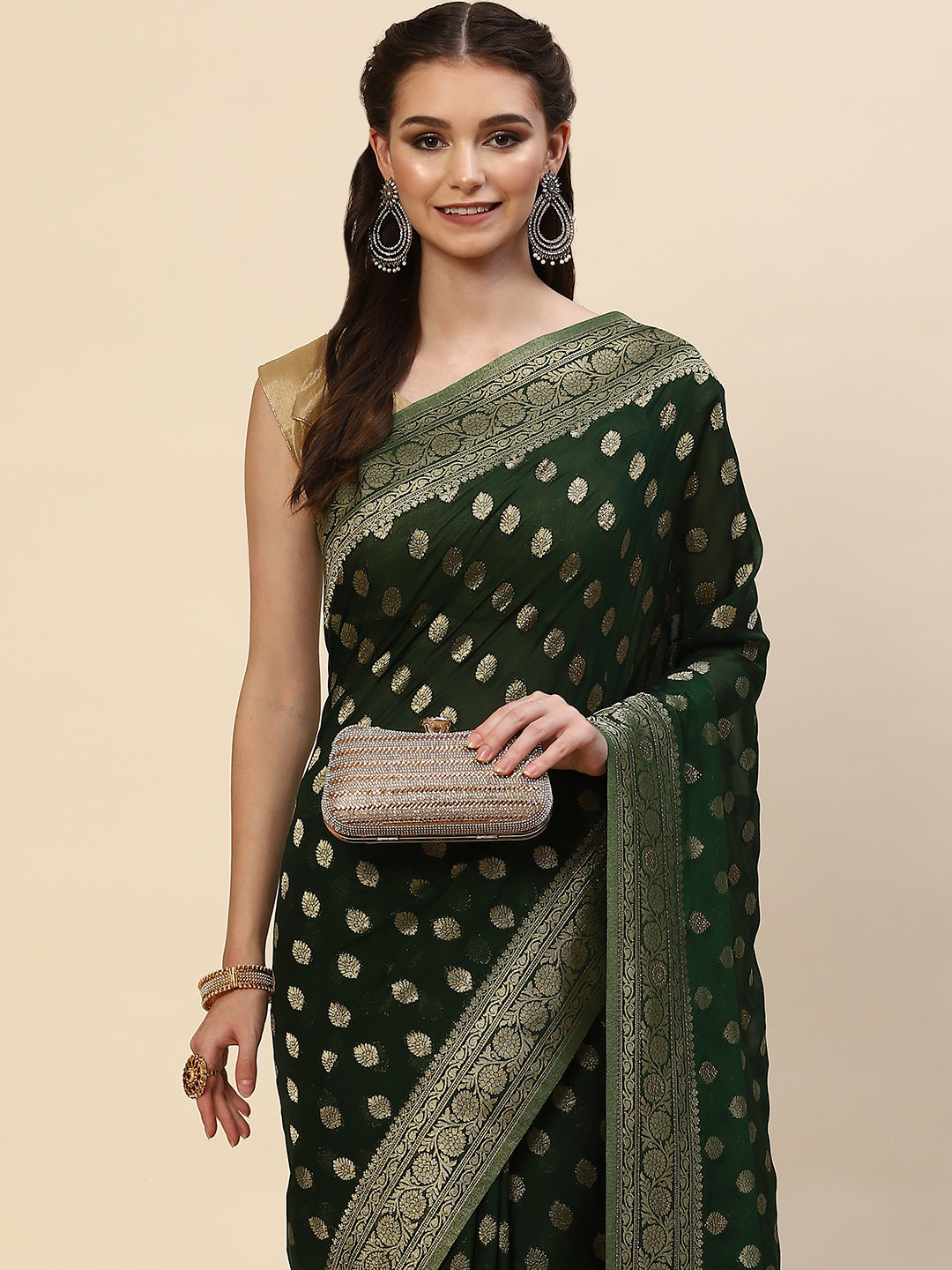 Zari Booti Georgette Plain Saree