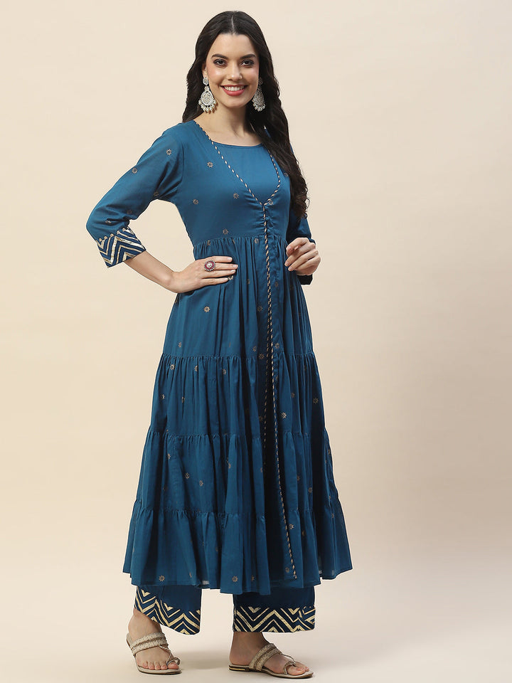Printed Cotton Anarkali Kurta With Pants