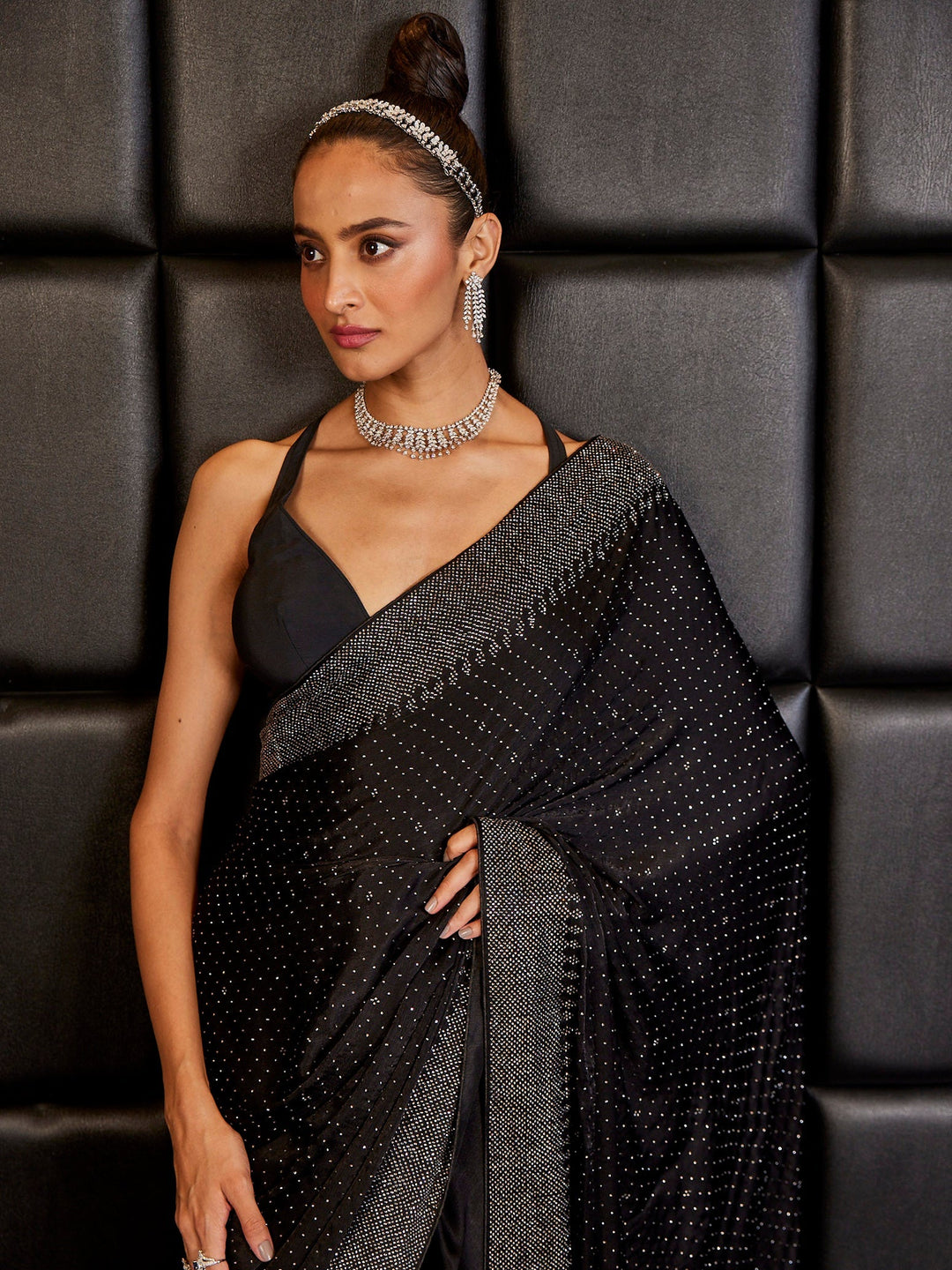 Stone Booti Crepe Woven Saree