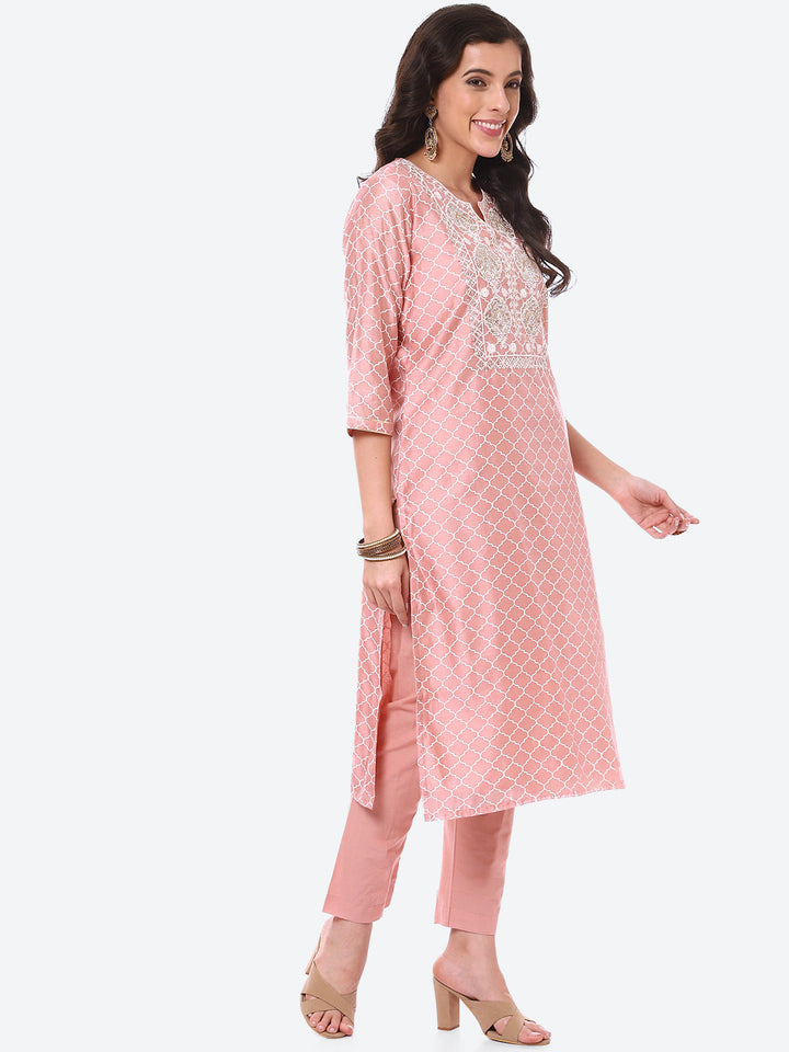 Sequence Work Printed Chanderi Kurta With Pant