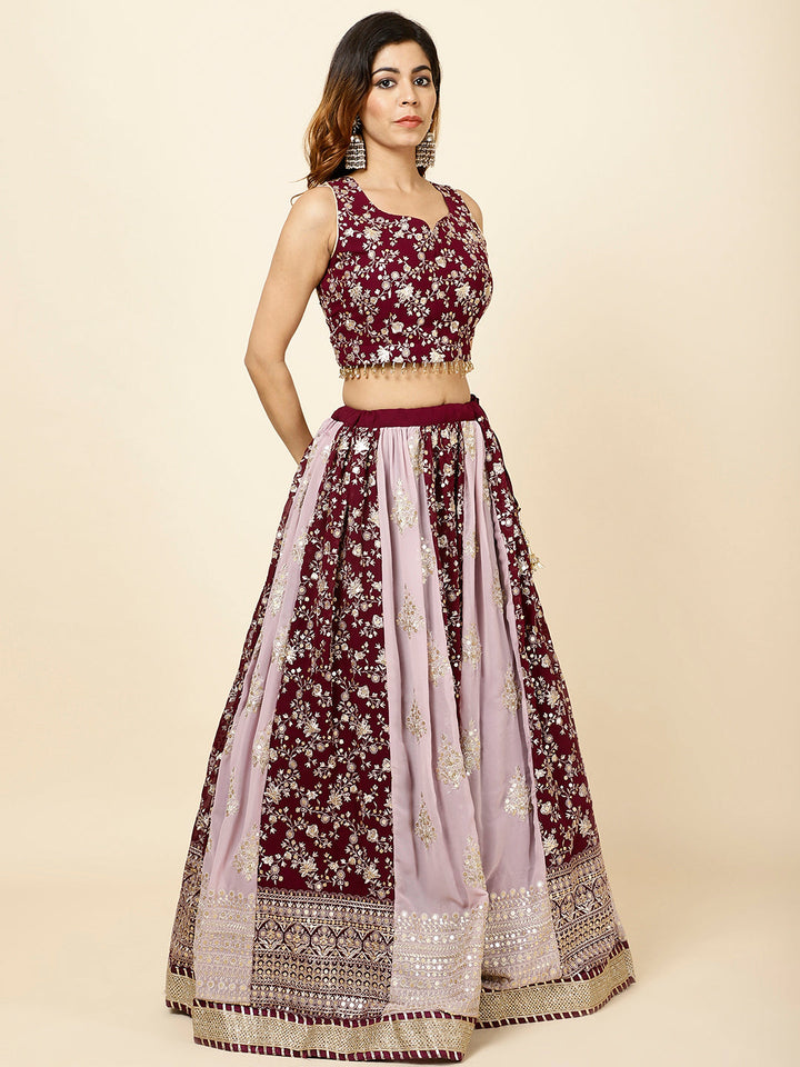 Zari Embroidered Georgette Choli With Lehenga &amp; Dupatta