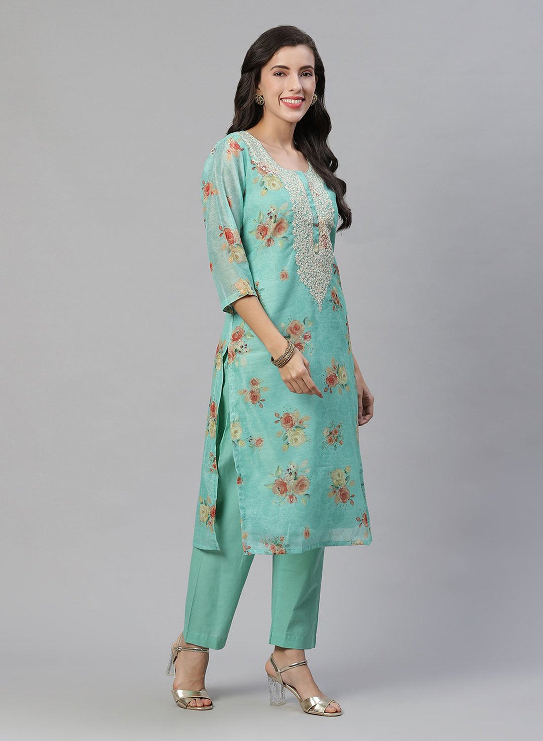Printed Chanderi Kurti With Pant