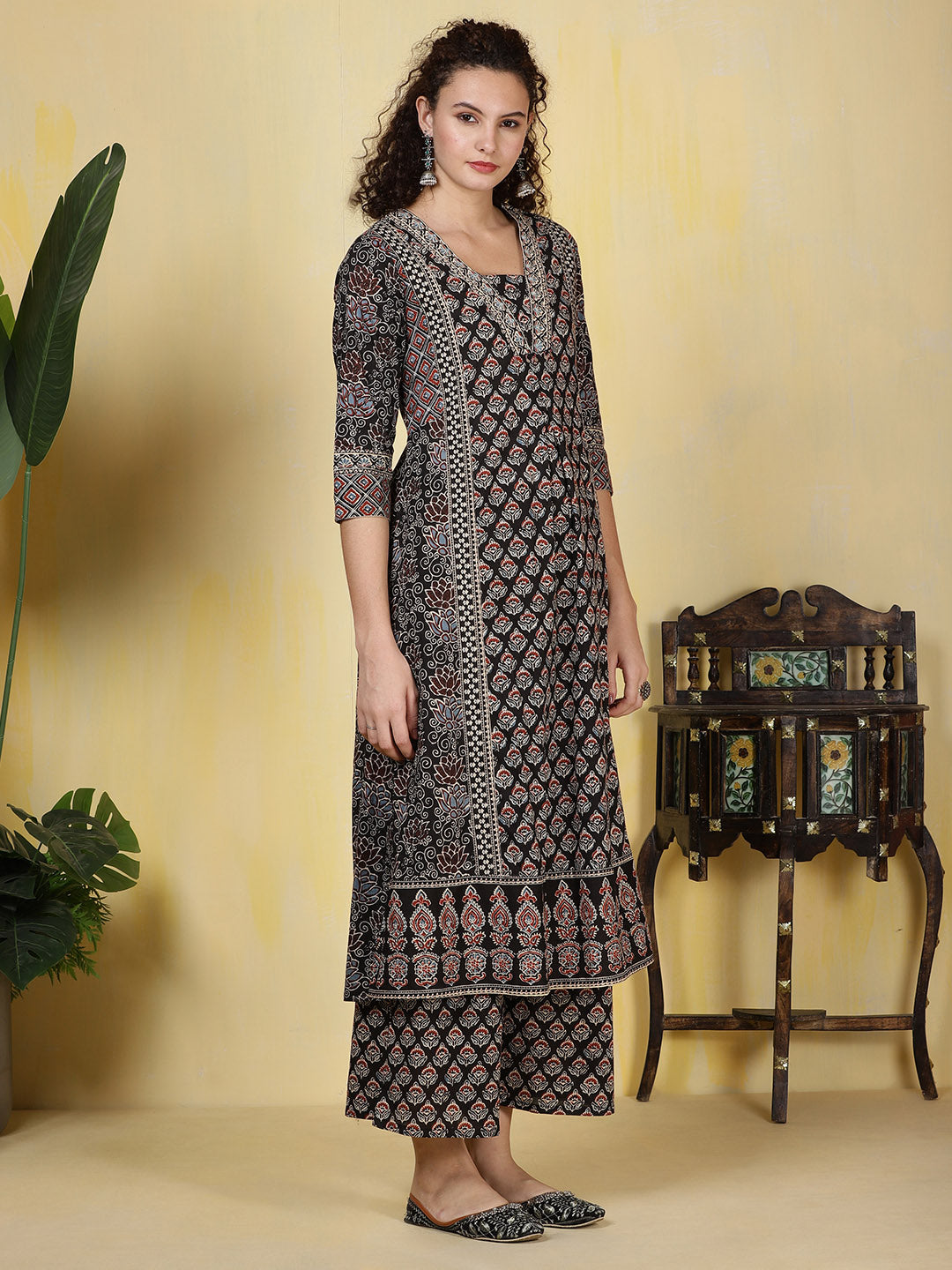 Printed Cotton Blend Kurta With Pants &amp; Dupatta