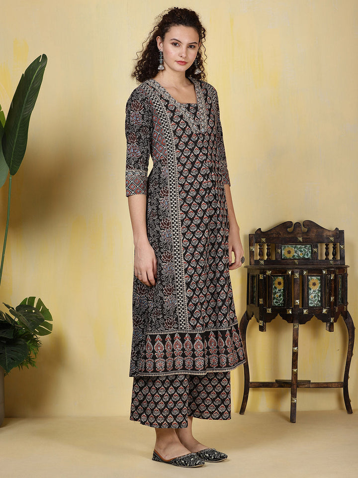 Printed Cotton Blend Kurta With Pants &amp; Dupatta