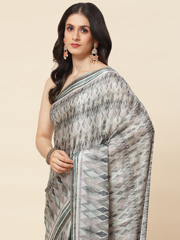 Abstract Digital Printed Satin Saree