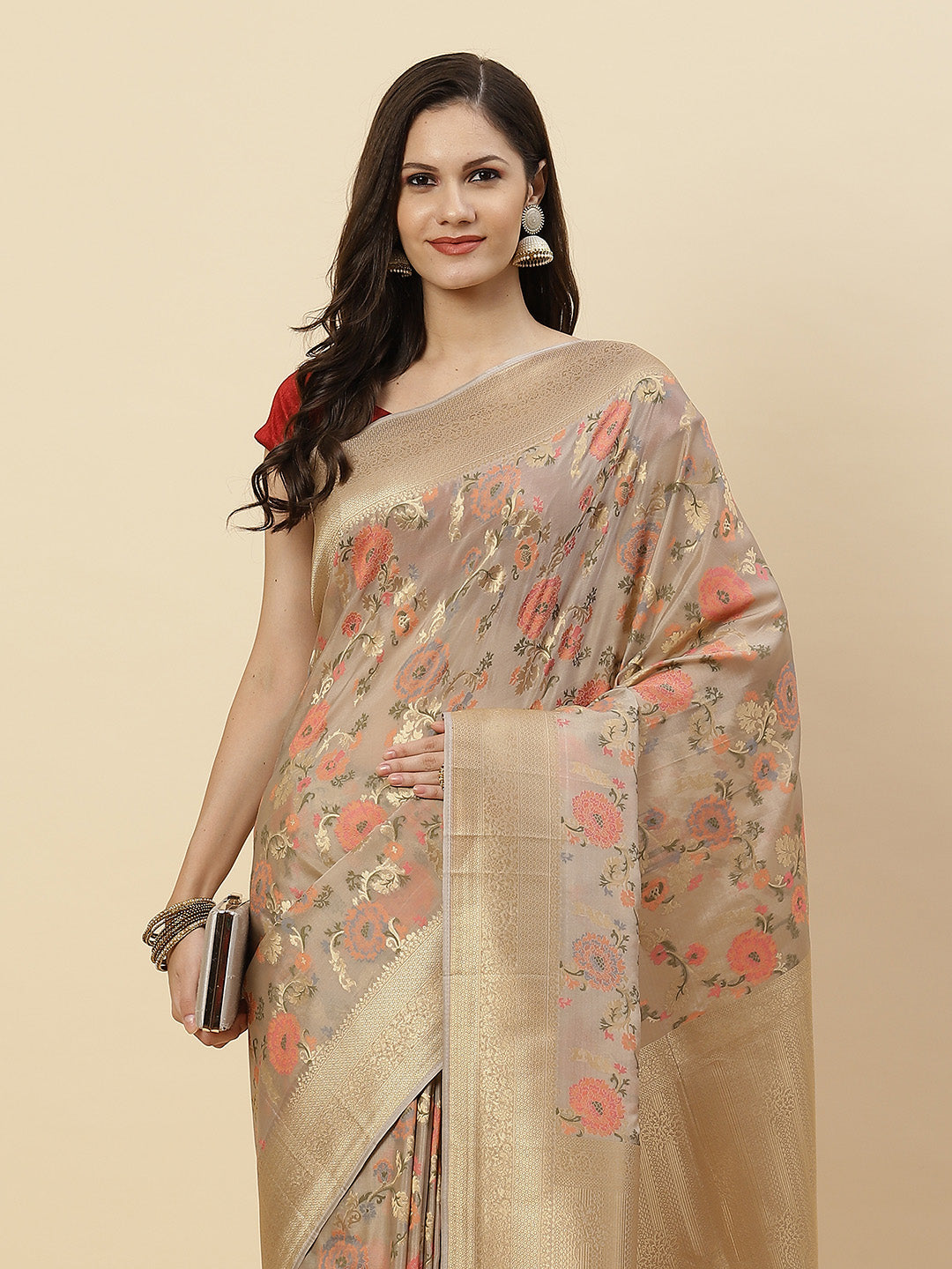 Zari Jaal Organza Woven Saree