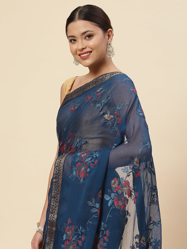 Resham Jaal Embroidered Chiffon Saree
