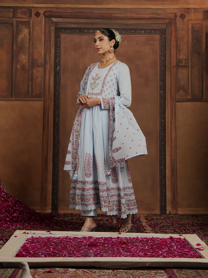 Woven Design Cotton Blend Kurta With Pant &amp; Dupatta