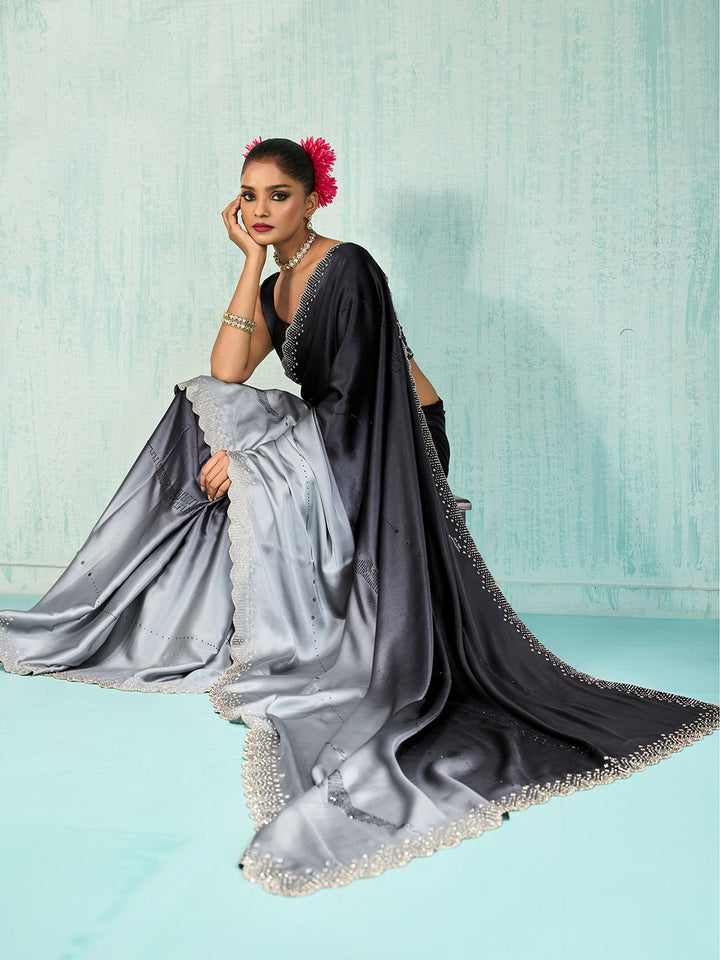 Embroidered Satin Saree