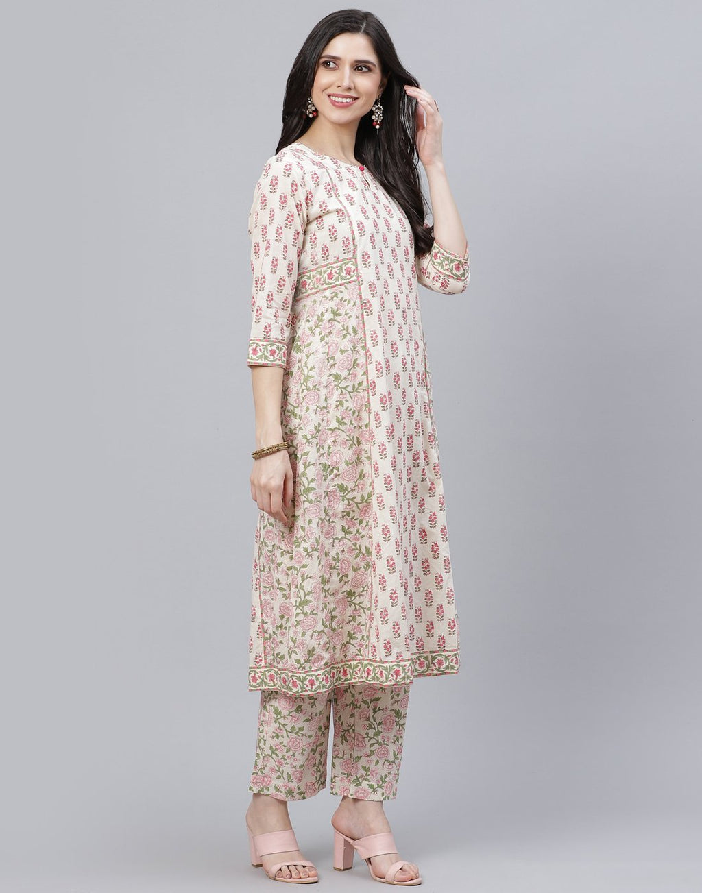 Floral Print Cotton Kurti Pant Set