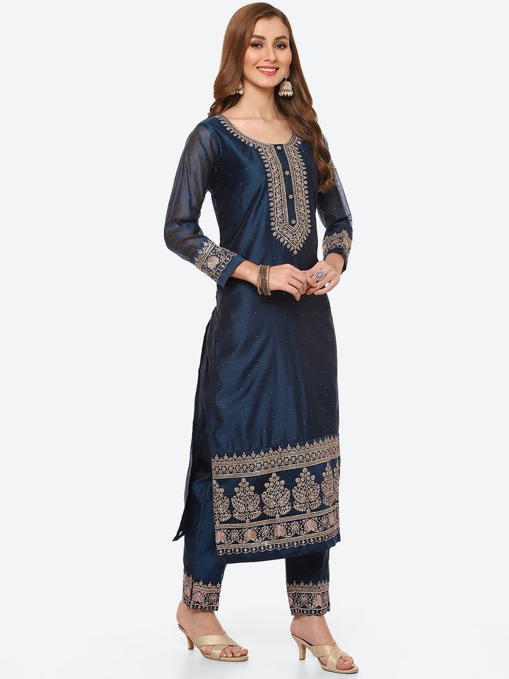 Zari Ghera Chanderi Kurta With Pant &amp; Chanderi Dupatta