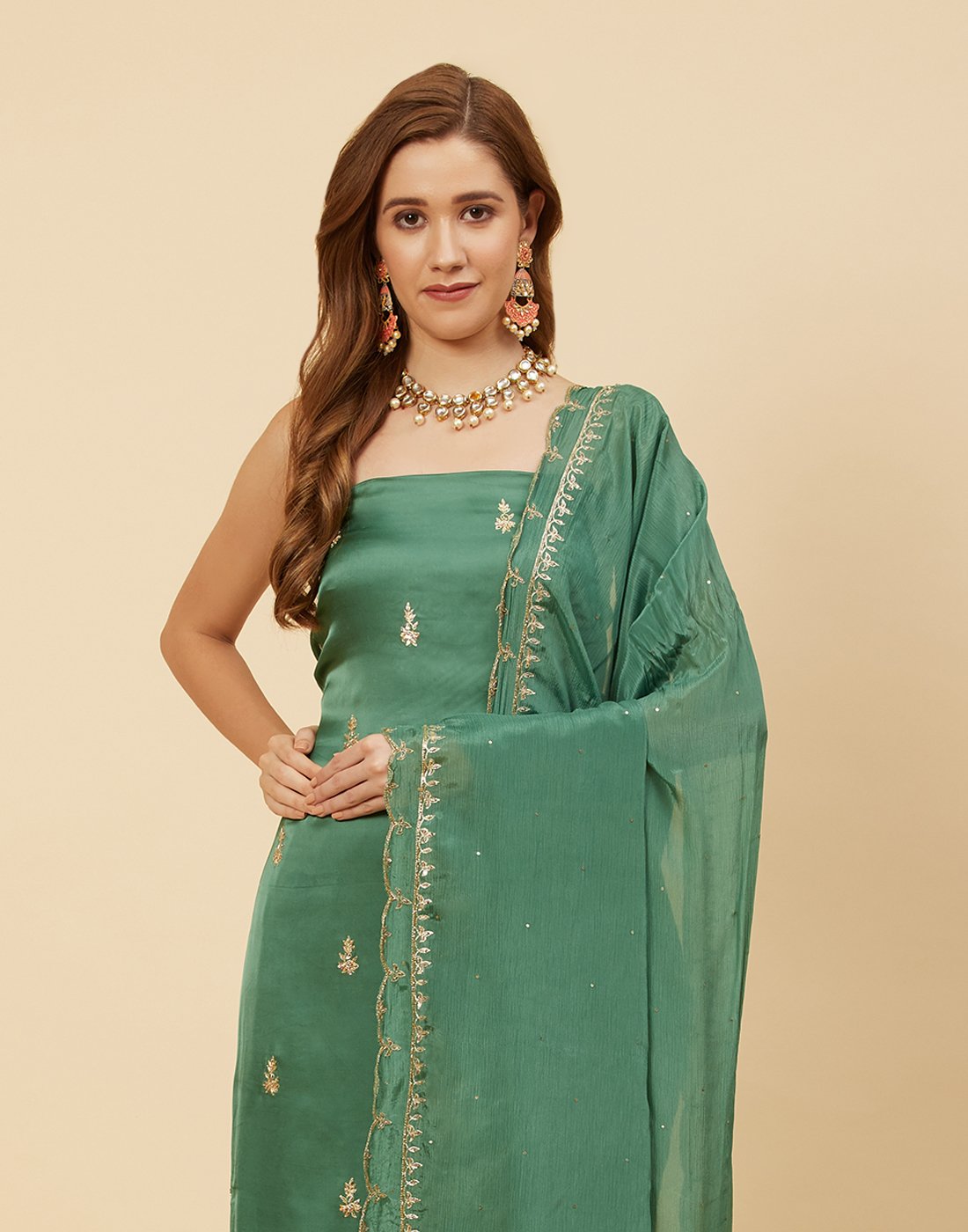 Embroidered Organza Suit Piece With Chinone Embroidered Dupatta