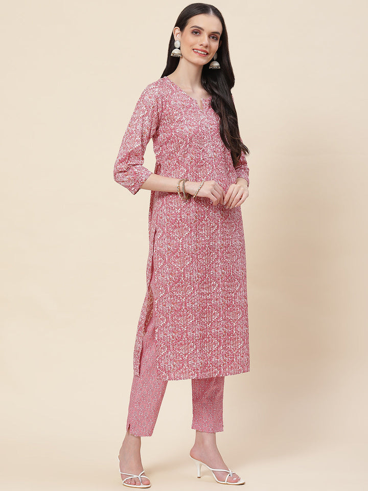 Printed Cotton Kurta With Pants