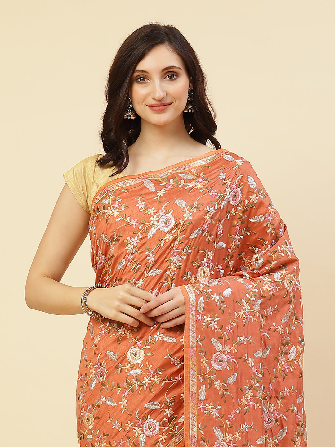 Thread Work Embroidered Art Tussar Saree