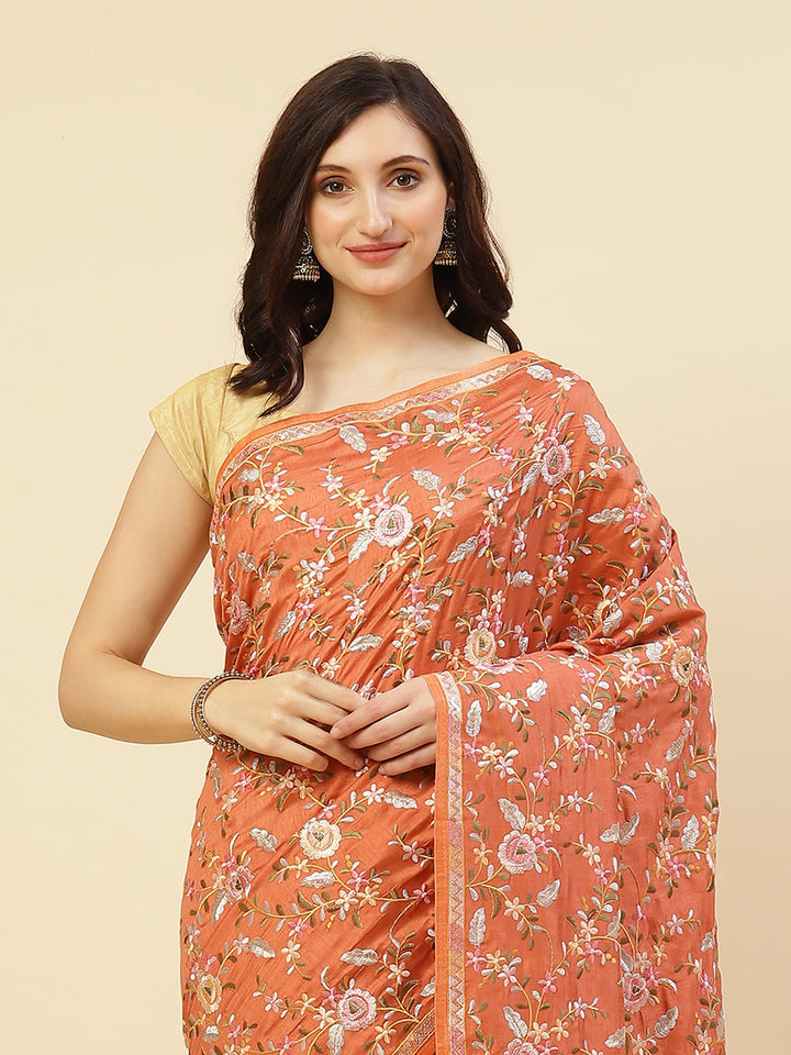 Thread Work Embroidered Art Tussar Saree