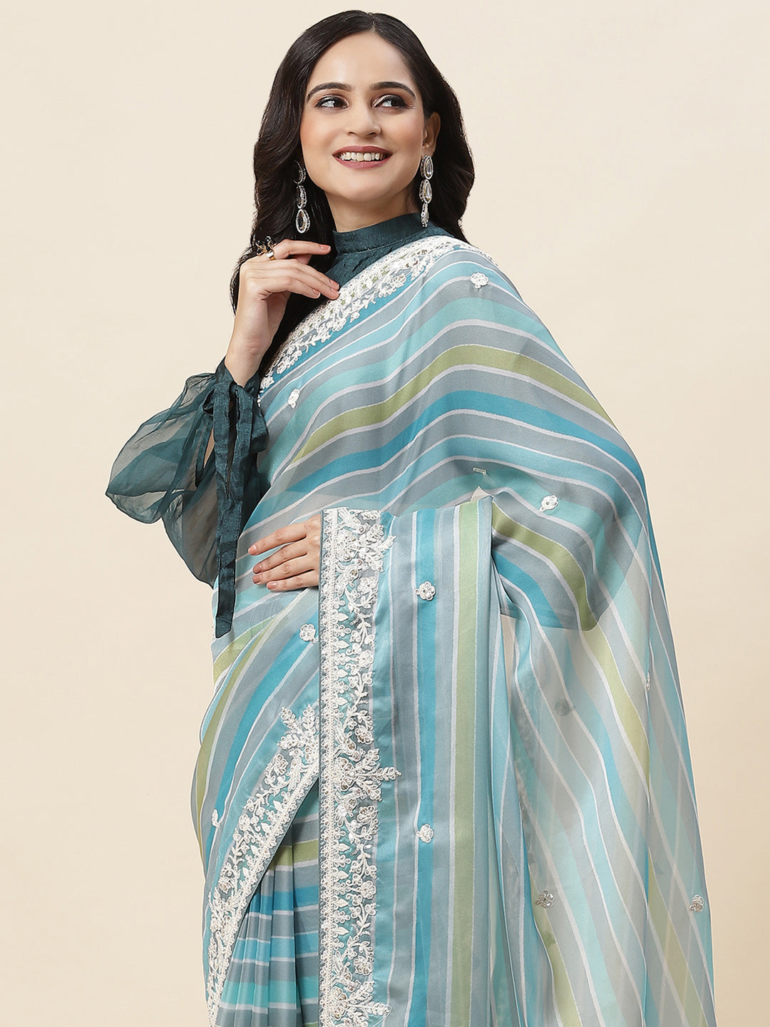 Abstract Sequence Printed Organza Saree