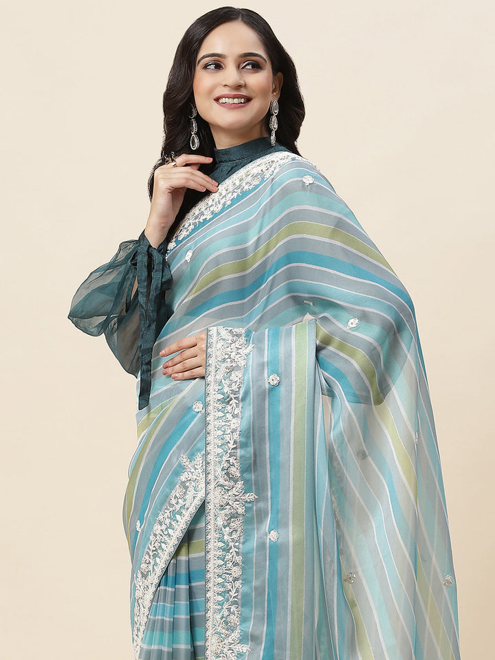 Abstract Sequence Printed Organza Saree